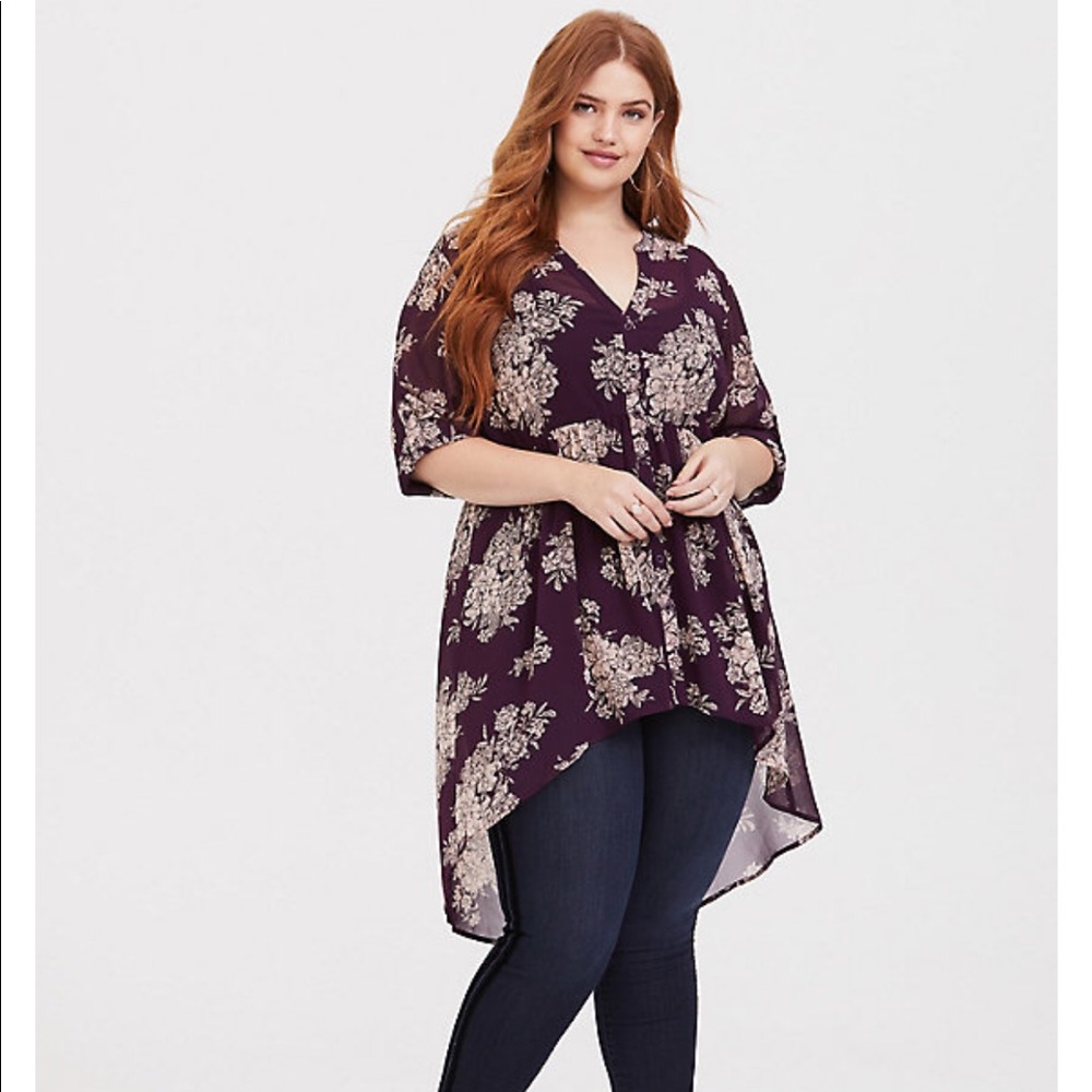 LEXIE - PURPLE FLORAL CHIFFON HI-LO TUNIC